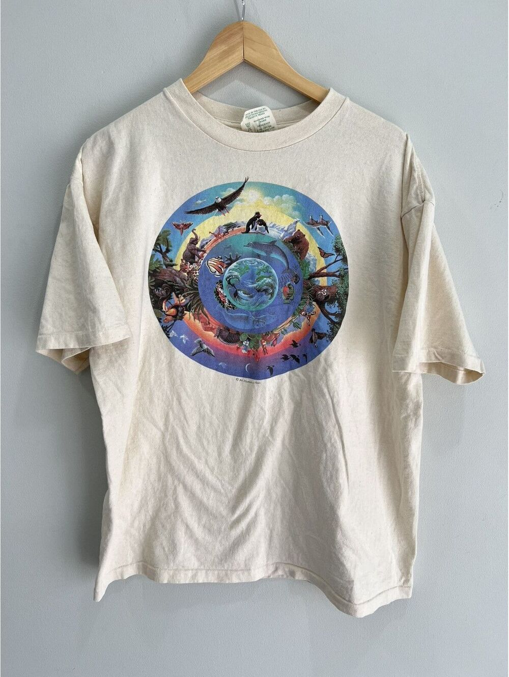 Vintage 90s Human Tee Shirt Animal Wildlife Earth Sea
